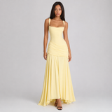 Square Neck Ruched Maxi Dress with Side Slit