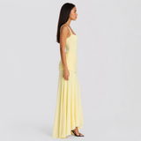 Square Neck Ruched Maxi Dress with Side Slit