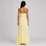 Square Neck Ruched Maxi Dress with Side Slit