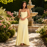 Square Neck Ruched Maxi Dress with Side Slit