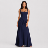 Square Neck Ruched Maxi Dress with Side Slit
