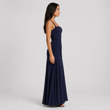 Square Neck Ruched Maxi Dress with Side Slit