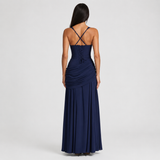 Square Neck Ruched Maxi Dress with Side Slit