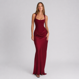 Square Neck Draped Bodycon Maxi Dress with Train