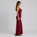 Square Neck Draped Bodycon Maxi Dress with Train