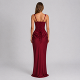 Square Neck Draped Bodycon Maxi Dress with Train