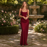 Square Neck Draped Bodycon Maxi Dress with Train