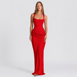 Square Neck Draped Bodycon Maxi Dress with Train