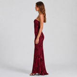 Floral Applique Bustier Mermaid Maxi Dress with Spaghetti Straps