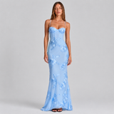 Floral Applique Bustier Mermaid Maxi Dress with Spaghetti Straps