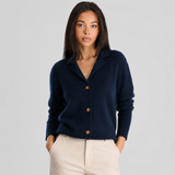 Notched Collar Button-Up Knit Cardigan