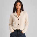 Notched Collar Button-Up Knit Cardigan