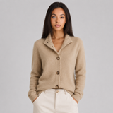 Notched Collar Button-Up Knit Cardigan