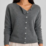 Asymmetric Neckline Button-Up Knit Cardigan