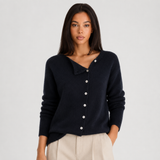 Asymmetric Neckline Button-Up Knit Cardigan