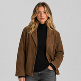 Oversized Suede Notched Lapel Blazer Jacket