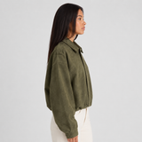 Oversized Suede Cropped Zip-Up Bomber Jacket for Women