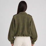 Oversized Suede Cropped Zip-Up Bomber Jacket for Women