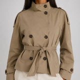 Double-Breasted Trench Jacket with Tie Waist