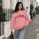 Oversized Graphic Varsity Sweatshirt with Mock Neck