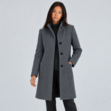 Tailored Wool Button Front Overcoat with Stand Collar