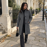 Tailored Wool Button Front Overcoat with Collar