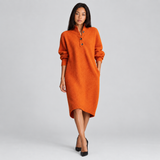 Oversized Knit Polo Midi Dress with High Collar