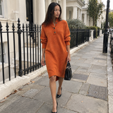 Oversized Knit Midi Dress with High Collar