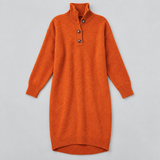 Oversized Knit Polo Midi Dress with High Neck Collar