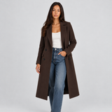Double-Breasted Longline Belted Coat with Notched Lapel