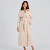 Double-Breasted Long Trench Coat with Waist Belt