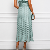 Halter Neck Midi Dress with Ruched Waist and Cutout Skirt