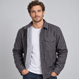 Striped Shirt Jacket with Button Front and Flap Pocket