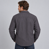 Striped Shirt Jacket with Button Front and Flap Pocket