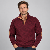 Stand Collar Sweater with Button Neck and Elbow Patches