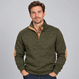 Stand Collar Sweater with Button Neck and Elbow Patches
