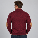 Stand Collar Sweater with Button Neck and Elbow Patches