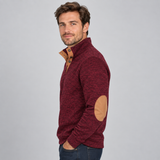 Stand Collar Sweater with Button Neck and Elbow Patches