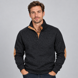Stand Collar Sweater with Button Neck and Elbow Patches