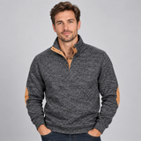 Stand Collar Sweater with Button Neck and Elbow Patches