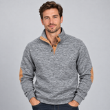 Stand Collar Sweater with Button Neck and Elbow Patches