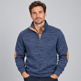 Stand Collar Sweater with Button Neck and Elbow Patches