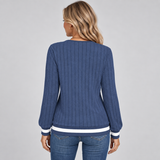 Ribbed V-Neck Sweater with Contrast Trim