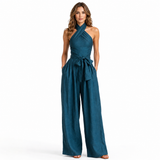 Wide-Leg Jumpsuit with Halter Neck and Tie Waist