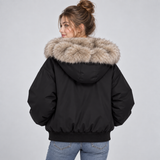 Hooded Puffer Jacket with Faux Fur Trim and Zip Front