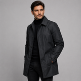 Tailored Car Coat with Button Front and Point Collar