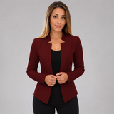 Tailored Blazer with Stand Collar and Open Front