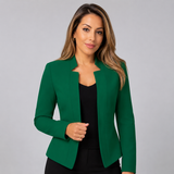 Tailored Blazer with Stand Collar and Open Front