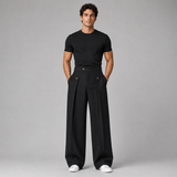 Wide-Leg Pleated Trousers with Button Waist