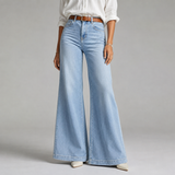 High-Waist Wide-Leg Denim Jeans with Folded Hem